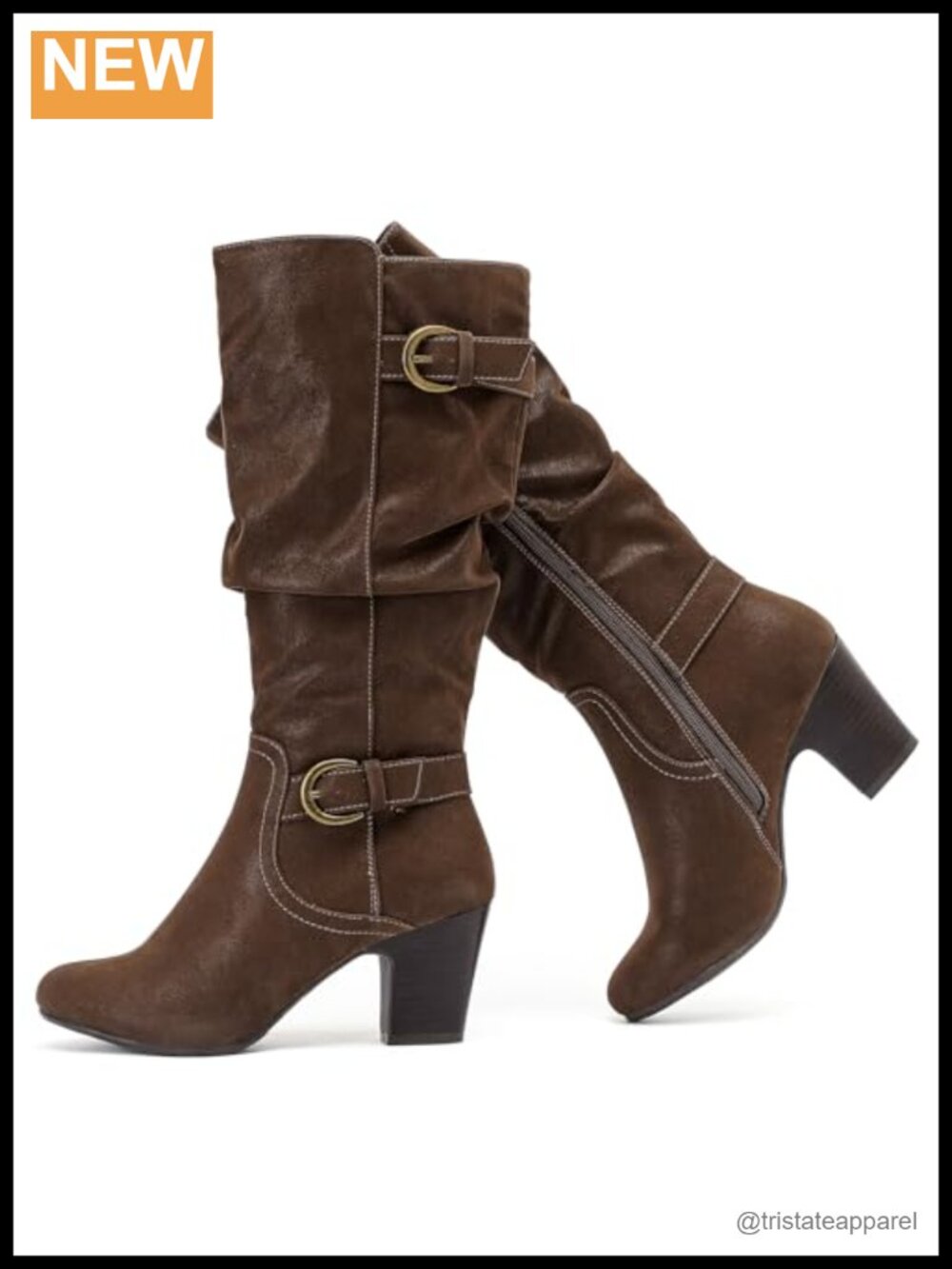 Faux Leather Knee High Boots, Pointed Toe Block Heel Zip Slouchy